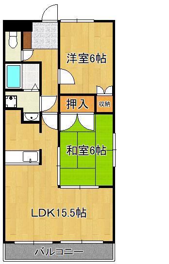 プレアール力丸1(2LDK/4階)の間取り写真