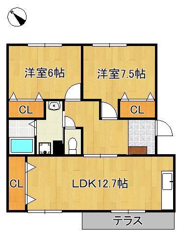メゾンド本城A(2LDK/1階)の間取り写真