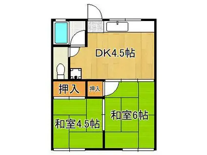 鷹の巣ハイツA棟(2DK/1階)の間取り写真