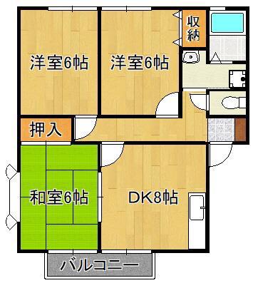 アザレア藤原J棟(3DK/2階)の間取り写真