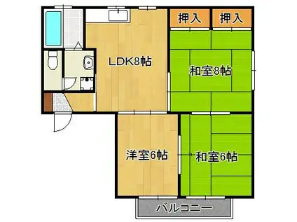 Lガーデン本城1(3DK/1階)の間取り写真