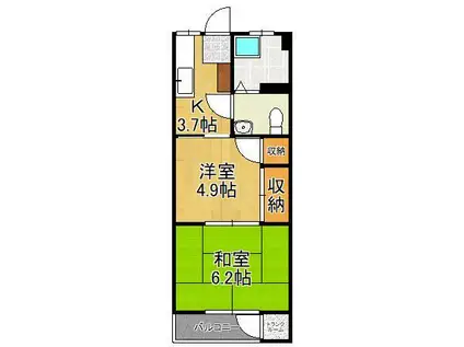 正建ハイツ力丸(2K/4階)の間取り写真