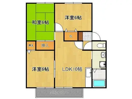 サンガーデン海老津A棟(3LDK/2階)の間取り写真