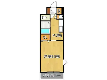 エクスィステンツ(1K/1階)の間取り写真