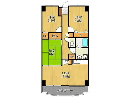 アーバンライフ 折尾(3LDK/8階)の間取り写真