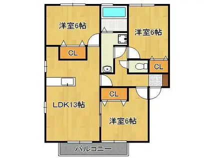 リビングタウン浅川A・B・C(3LDK/2階)の間取り写真