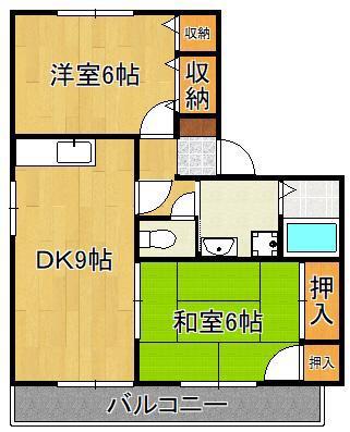 ハイカム-ル貴船台(2LDK/2階)の間取り写真