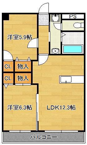 エクセレント本城(2LDK/4階)の間取り写真