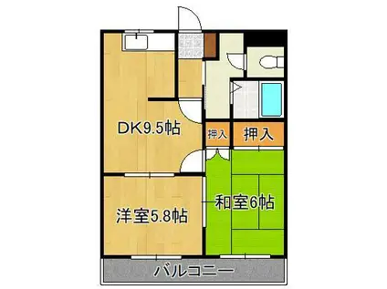 エクシード菊入(2DK/3階)の間取り写真