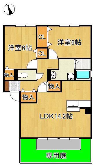 アルケディア(2LDK/1階)の間取り写真