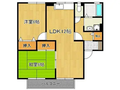 セジュールやつえB棟(2LDK/2階)の間取り写真