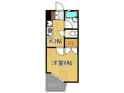 パークヒルK棟(1K/1階)の間取り写真