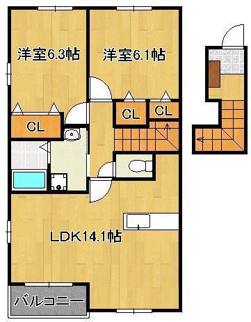 MSGARDENB棟(2LDK/2階)の間取り写真
