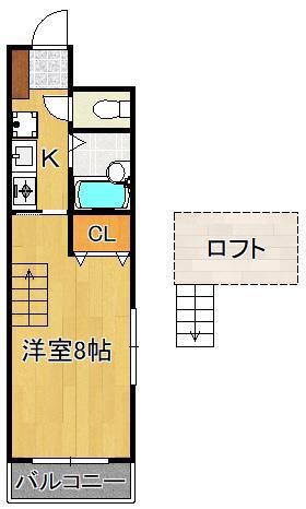 バンブーシュート(1K/2階)の間取り写真