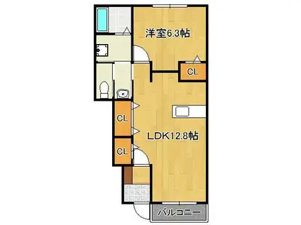 ライフサニー浅川Ⅲ(1LDK/1階)の間取り写真