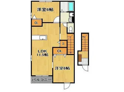 ライフサニー浅川Ⅲ(2LDK/2階)の間取り写真
