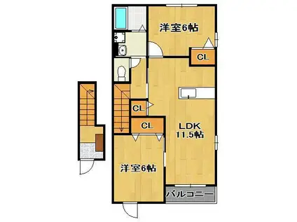 ライフサニー浅川Ⅲ(2LDK/2階)の間取り写真