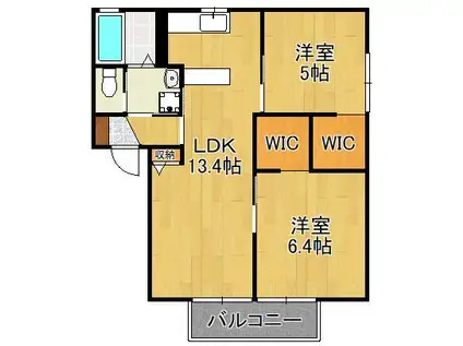 ディアスタウンA棟(2LDK/2階)の間取り写真