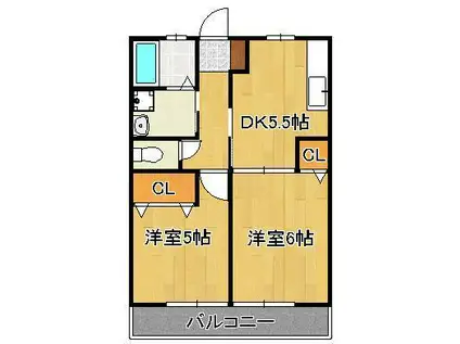 ヒルズリバーサイドB(2DK/1階)の間取り写真