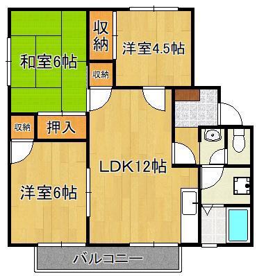 リゾット花房 B棟(3LDK/2階)の間取り写真