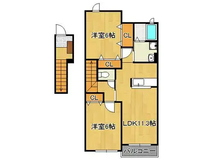 プリムローズA(2LDK/2階)の間取り写真