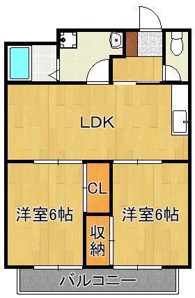 シャルダン学園台(2LDK/2階)の間取り写真
