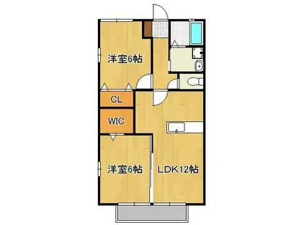 ひびきのハイムA棟(2LDK/1階)の間取り写真