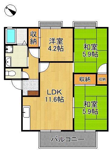 ファミール真木A棟(3LDK/2階)の間取り写真