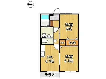 シャルマンハイム(2DK/1階)の間取り写真