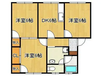 ヒルサイドアヴェニュ(3DK/2階)の間取り写真