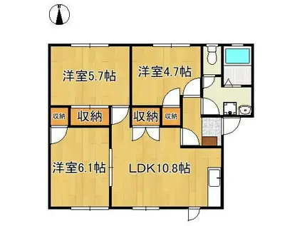 ヴィレッジヒルズB棟(3LDK/1階)の間取り写真