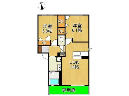 ヴェルドミールK A棟(2LDK/1階)の間取り写真