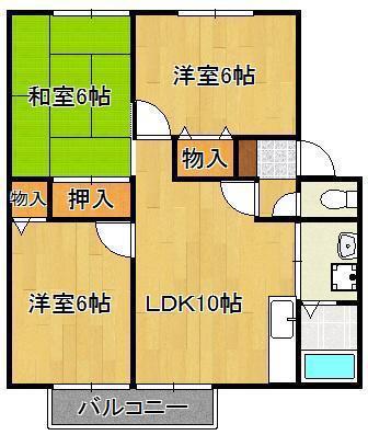 猪熊ハイツ(3LDK/2階)の間取り写真