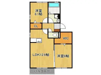 ラパン学研台A棟(2LDK/2階)の間取り写真