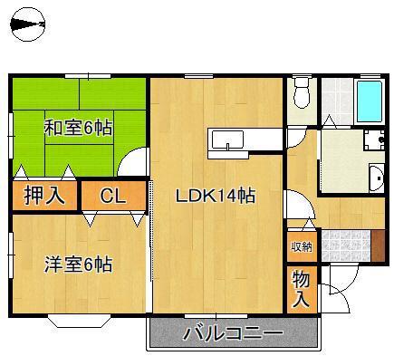 コーポ大谷13棟(2LDK/2階)の間取り写真
