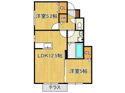 グレイスピュア(2LDK/1階)の間取り写真