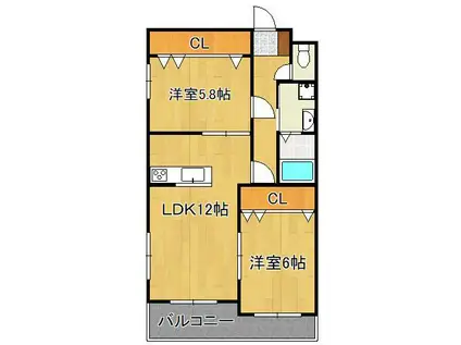 アンレーヴひびきの(2LDK/2階)の間取り写真