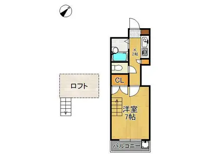 サンワパレス折尾Ⅲ(1K/2階)の間取り写真