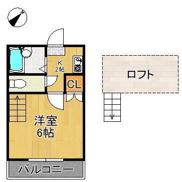 サンワパレス折尾Ⅲ(1K/2階)の間取り写真