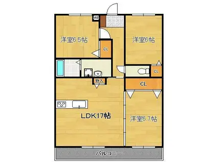 セレッソひびきの(3LDK/2階)の間取り写真