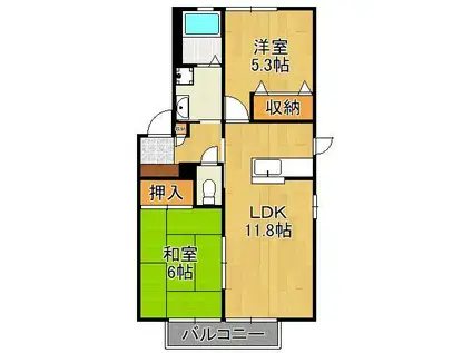 フィールドコート本城ⅡB棟(2LDK/2階)の間取り写真