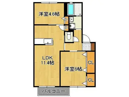 ボヌール青葉台 B棟(2LDK/2階)の間取り写真