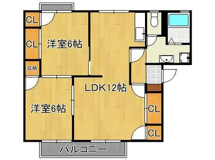 ロイヤルシェルA棟(2LDK/2階)の間取り写真