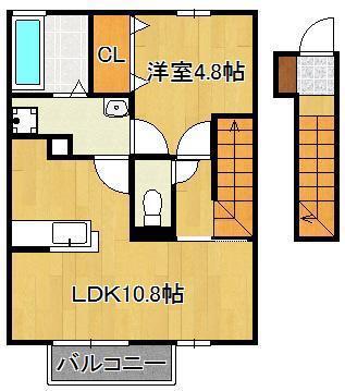 ローズハイツナナ(1LDK/2階)の間取り写真