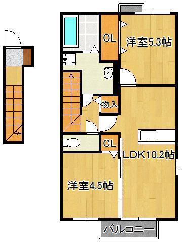 グラシューズ メゾン(2LDK/2階)の間取り写真