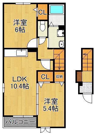 メゾンウィズ2(2LDK/2階)の間取り写真