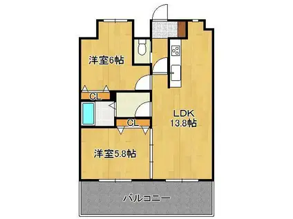 ヴァルトハヤシⅠ(2LDK/9階)の間取り写真