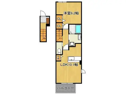 エクセレント本城B(1LDK/2階)の間取り写真