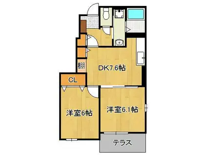 カルムメゾン(2DK/1階)の間取り写真