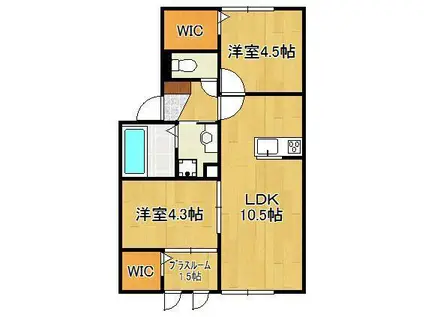 ロイヤルコート紬 A棟(2LDK/1階)の間取り写真